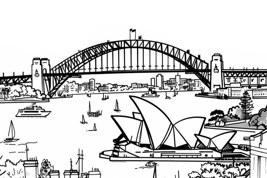 Sydney Harbour - Line Drawing Print